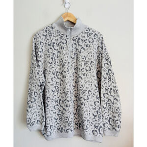 Aerie Grey Leopard Print Quarter-Zip Sweatshirt Medium Comfort Casual Lounge